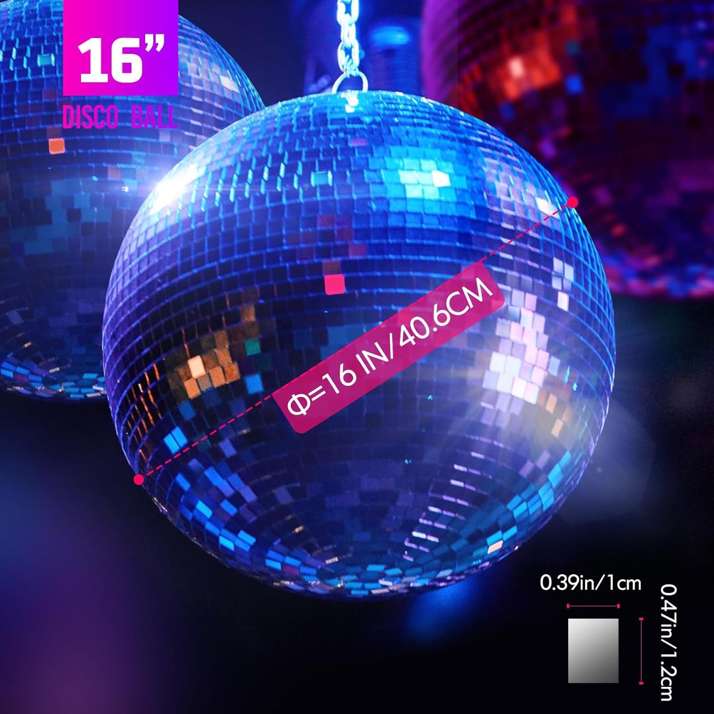 Faeshoo 16inch Large Disco Ball Mirror Ball for Disco Party Decorations, Disco Ball x 1pc, Replacement Mirror x 15pcs