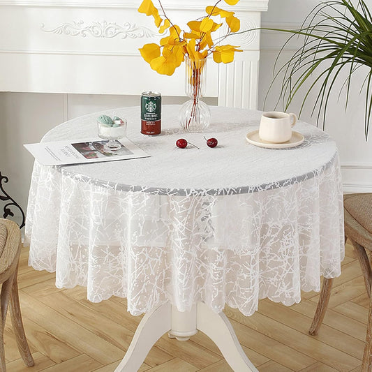 Jeloris Round Lace Tablecloth with Elegant Scalloped Bottom for Any Special Event Such as Wedding, Birthday Party, Baby Shower, Anniversary (48 inch, Style 3)