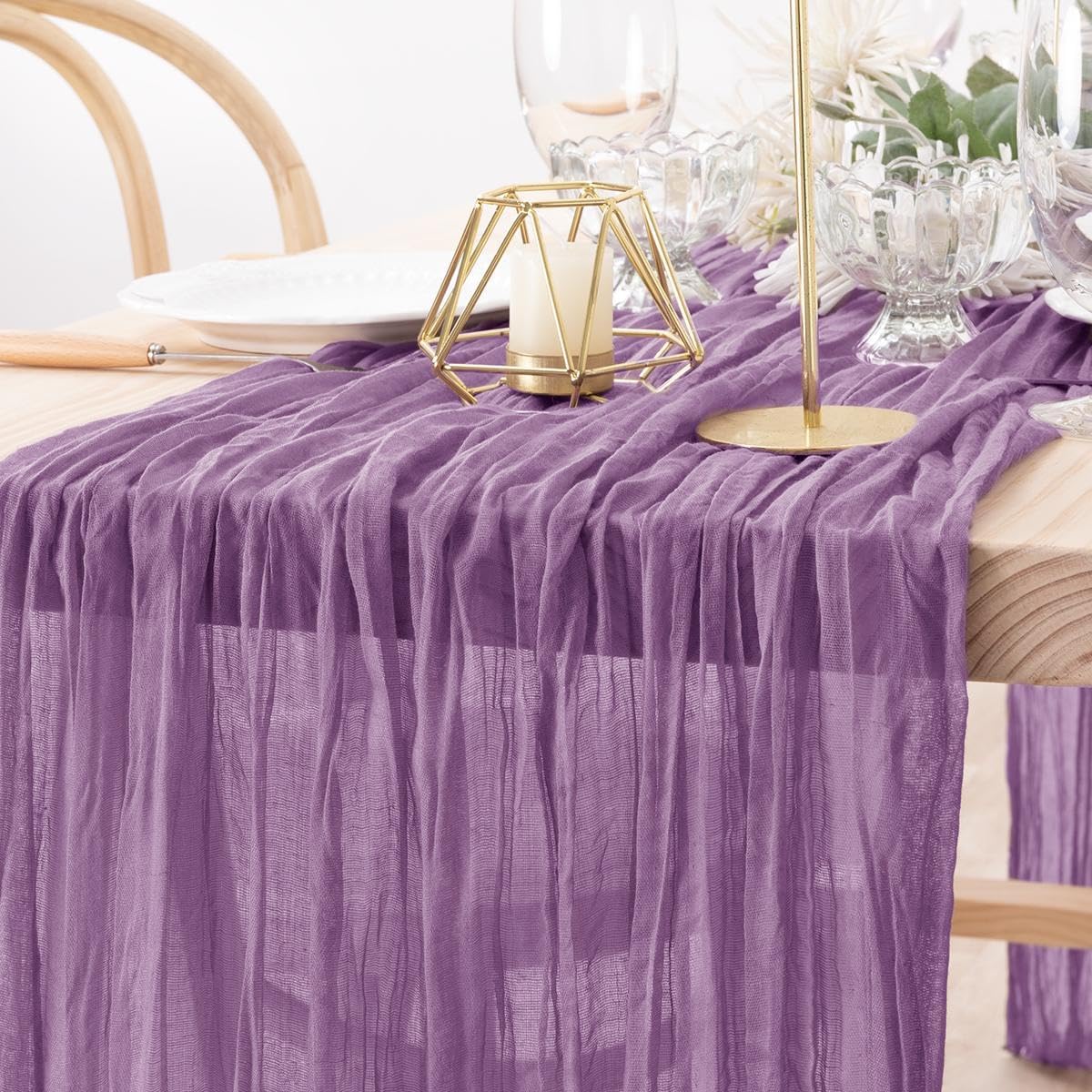 MLMW 6 Pack Fall Table Runner Purple Cheesecloth Boho Rustic Sheer Cheese Cloth Table Runner 160 inch 13.3ft for Halloween Wedding Party Baby Bridal Shower Birthday