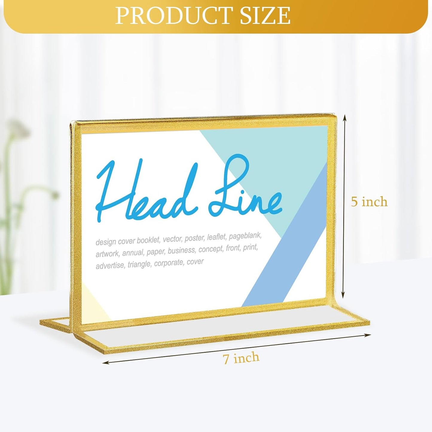 Hoteam 24 Pack 7 x 5 Clear Acrylic Sign Holder with Gold Borders, Gold Picture Frame, Double Sided Wedding Table Number, Acrylic Menu Stands for Wedding Table, Restaurant Sign, Photos Display