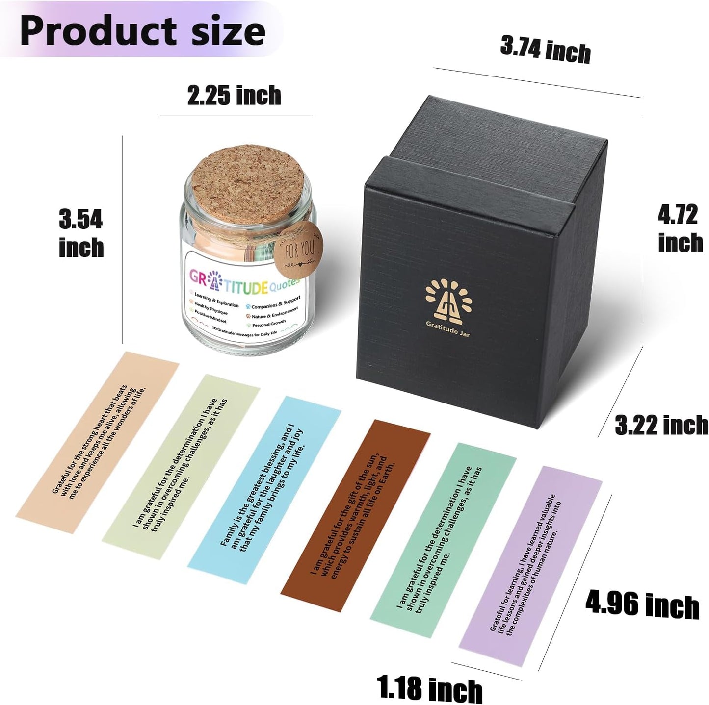 Gratitude Quotes Jar with 90 Colorful Notes, Daily Gratitude Affirmations for Thankfulness, Thanksgiving Thank You Gifts, Graduation Fathers Gifts for Dad Father Man Women Female Friends