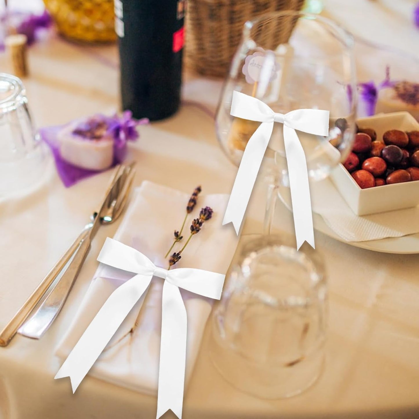 30Pcs Satin Ribbon White Bows 5x7 Inch Twist Tie Bow for Gift Wrapping Champagne Bottle Cake Treat Bag Craft DIY Gift Christmas Birthday Party Balloons & Garland Home Decor