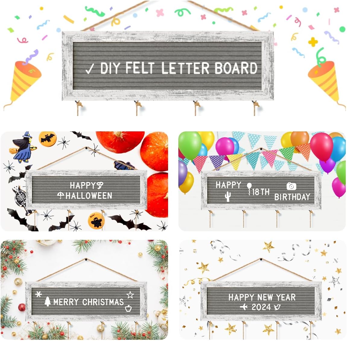 Picture Frames Collage Wall Decor Hanging Photo Display, Birthday Gifts for Mom Grandma Teen Girl, Felt Letter Board with 270 Letters and 30 Clips, Unique DIY Collage Picture Frames for Mothers Day