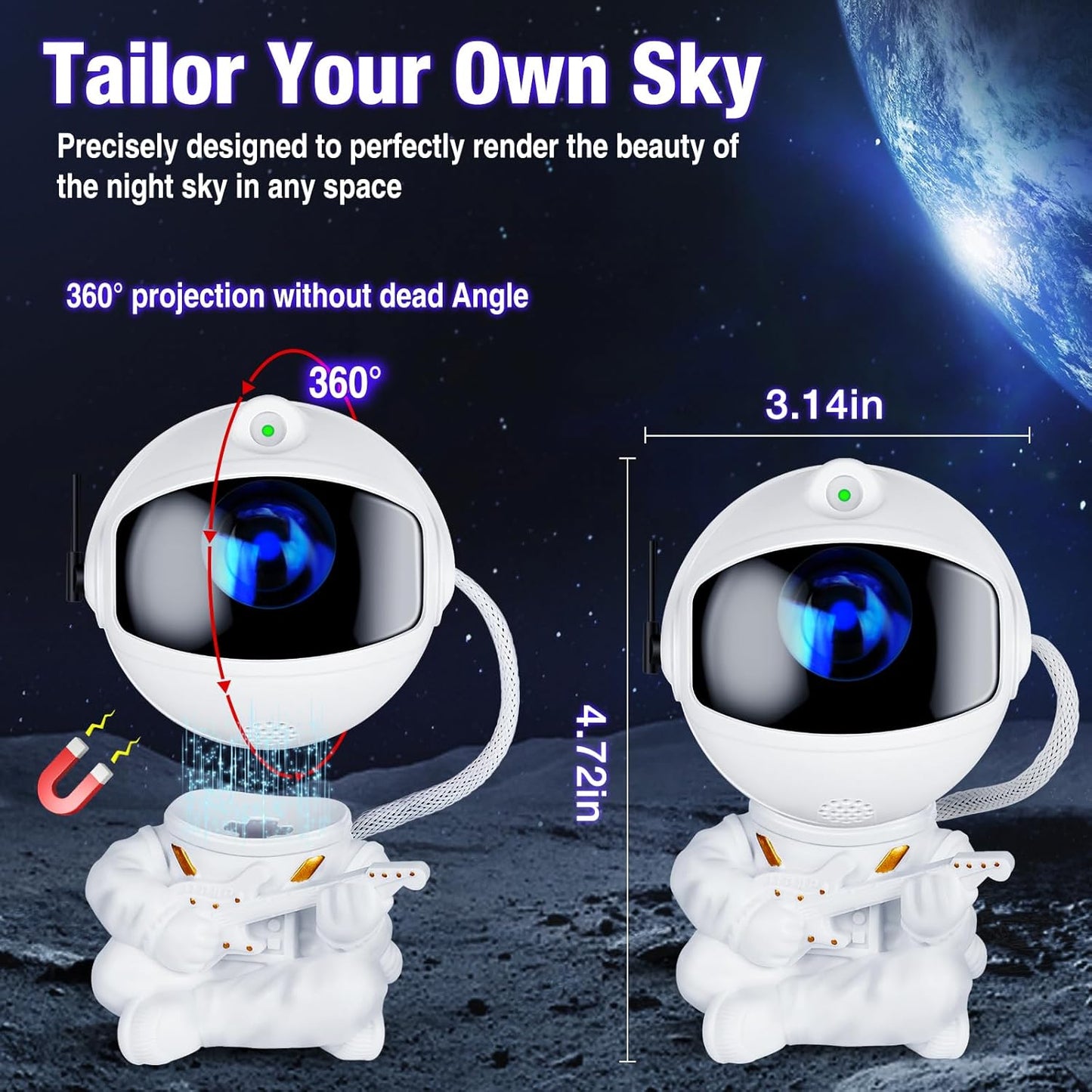 Astronaut Galaxy Projector Night Light – White Astronaut with Guitar, Galaxy Lamp Star Projector for Kids Room, Space Decor & Birthday Gift