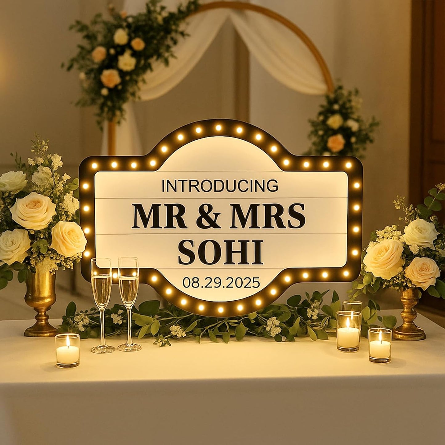 Custom Wedding Bottle Service Sign,IP67 Waterproof LED Marquee Light Up Board with Bulbs,Personalized Party Decoration for Bride Groom,Engagement Anniversary Birthday Celebration Event Decor