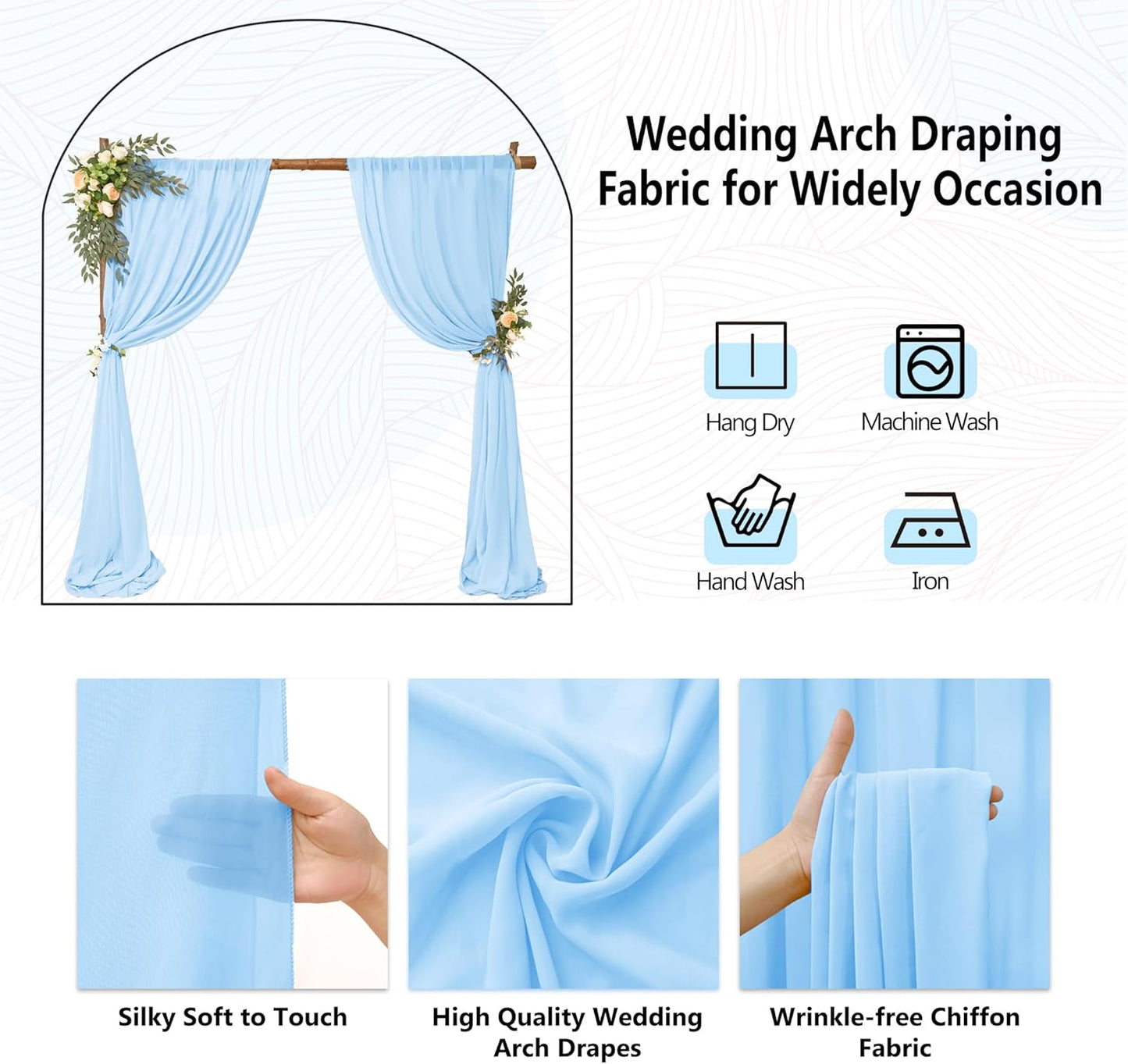 6 Panels Wedding Arch Drapery Baby Blue 28"x20Ft Wedding Arch Draping Fabric Chiffon Fabric Drape Sheer Backdrop Curtain for Weddings Party Swag Ceremony Birthday Arbor Drapery Reception Ceiling Décor