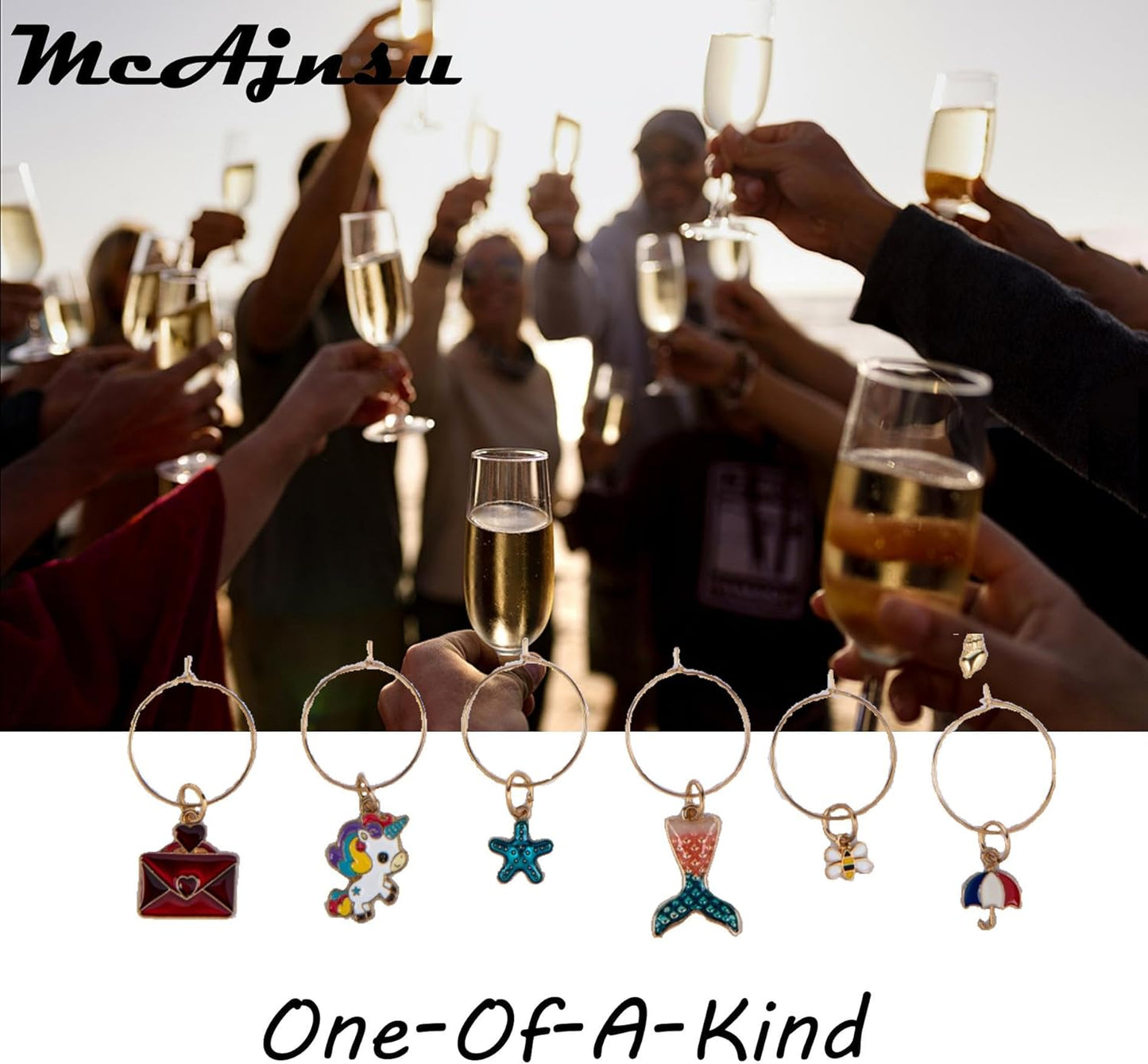 24Pcs Wine Glass Charms & Markers - Reusable Identifier Tags for Stem Glasses - Funny Non-Scratch Charms for Summer Beach, Christmas & Wine Party