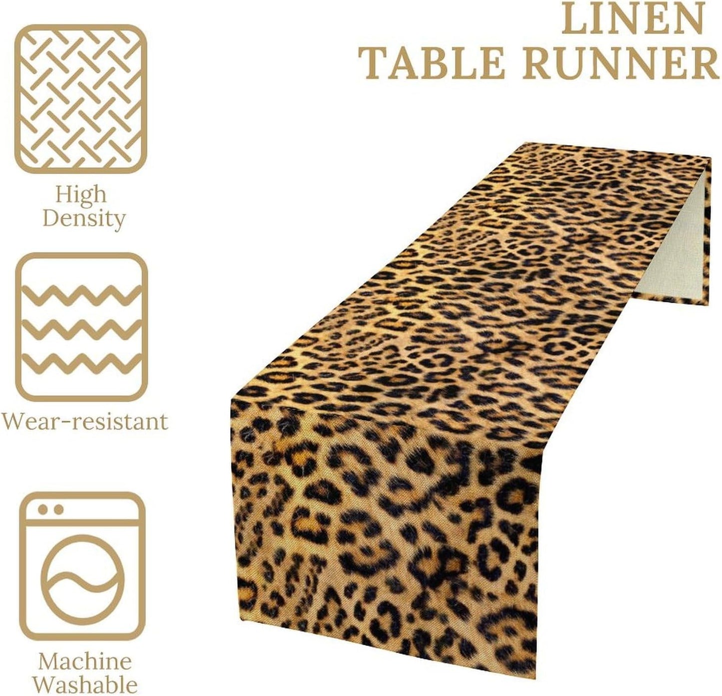 Leopard Print Dinning Table Runner, Cotton Linen Rustic Cottage Country Farm Safari Wildlife Fur Print Table Runners for Table Dresser Runner Dinning Kitchen Party Holidays Home, 13x70 Inch