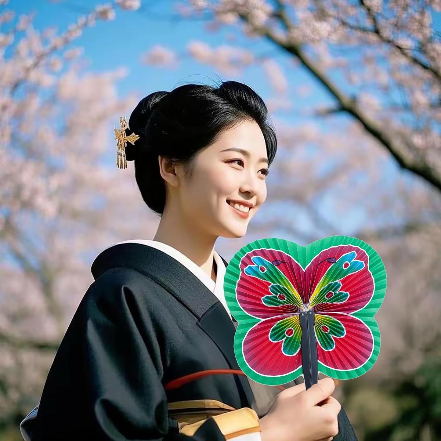 24 Pieces Folding Hand Paper Fans Handheld,Butterfly Decorations Accordion Fans Bulk for Festival Wedding Party Dancing Birthday Favors Decorations