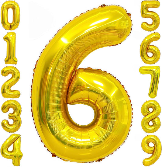 Gold 6 Balloon Number,40 Inch Number 6 Balloon Large Gold 6 Foil Mylar Helium Balloon for Birthday Party Decorations