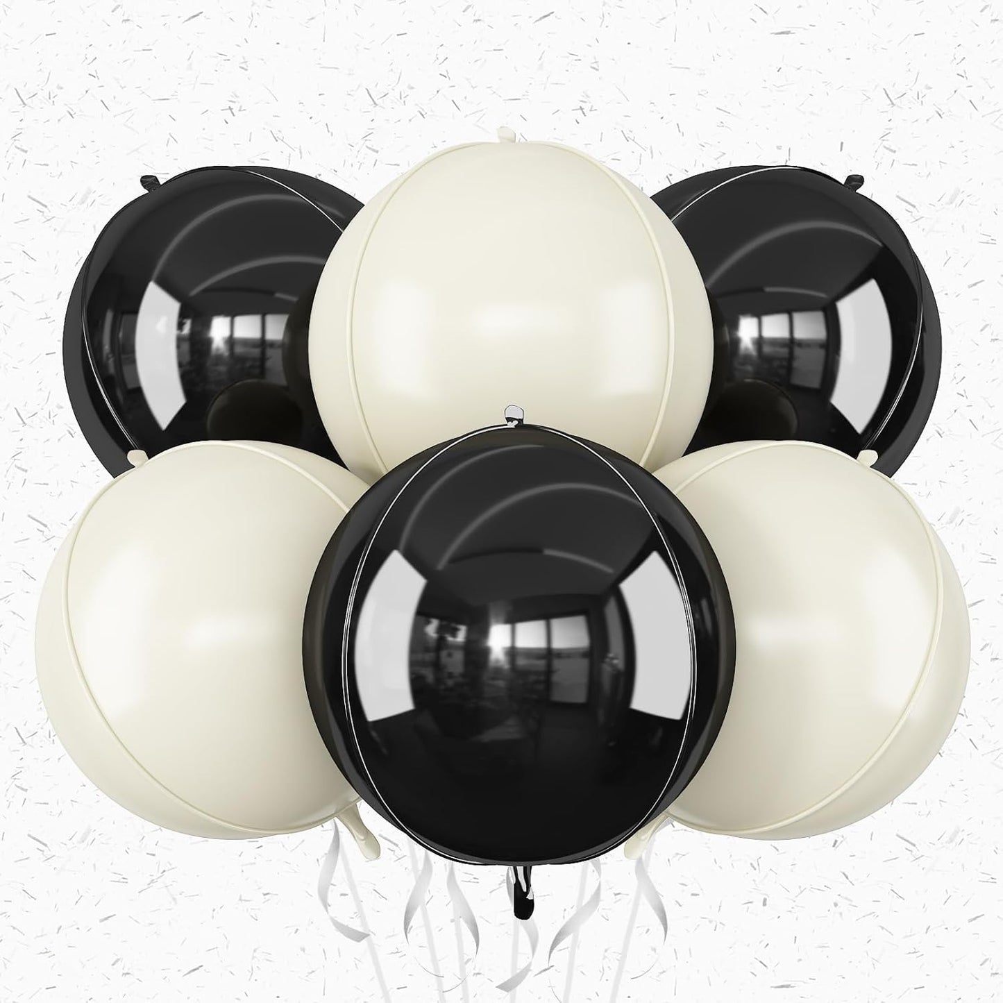 6Pcs Black Sand White Round Foil Balloons,Giant 4D Round Ball Balloon,22 Inch Balloons for Birthday Wedding Bridal Shower Bachelorette Party Decorations