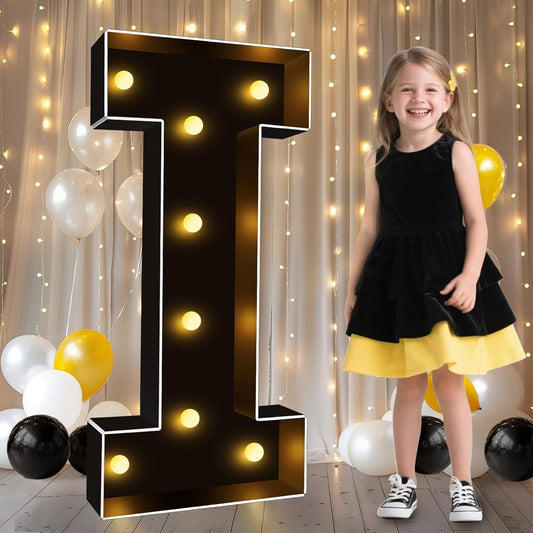 Pooqla 3FT Marquee Light Up Letters, Black LED Party Decor Large Marquee Letters 3 Feet Tall, Giant Mosaic Letter for Birthday Graduation Anniversary Wedding Decoration, Letter I