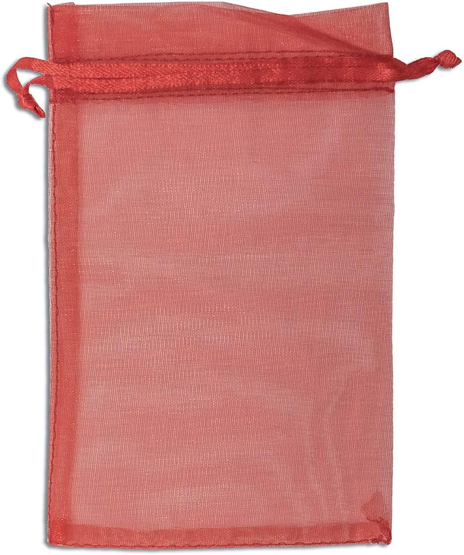 TheDisplayGuys 100-Pack 3x4 Red Sheer Organza Gift Bags with Drawstring, Jewelry Candy Treat Wedding Party Favors Mesh Pouch