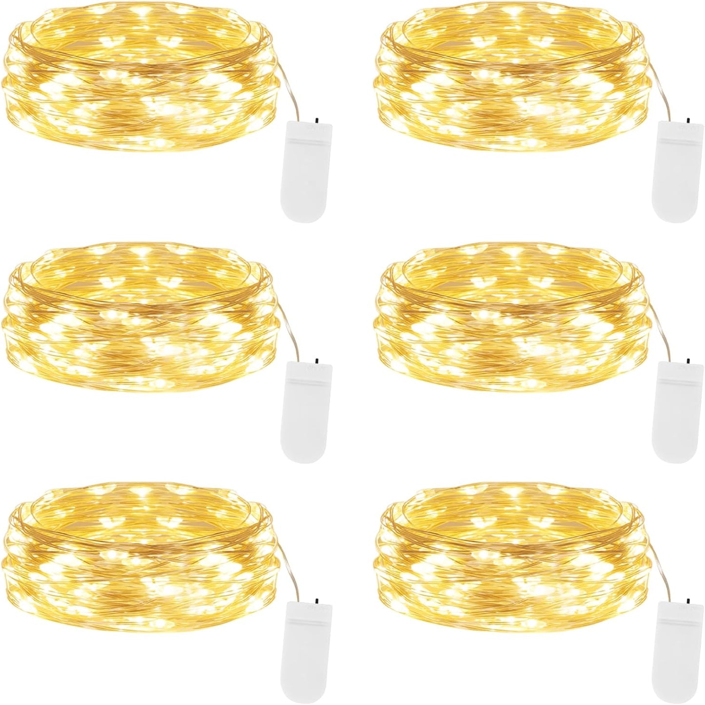 Lakumu 6 Pack Fairy Lights Battery Operated String Lights -7FT 20LED Fairy Lights Waterproof Silver Wire Firefly Starry Moon Lights for DIY Christmas Decorations Party Wedding Centerpiece Table Decor