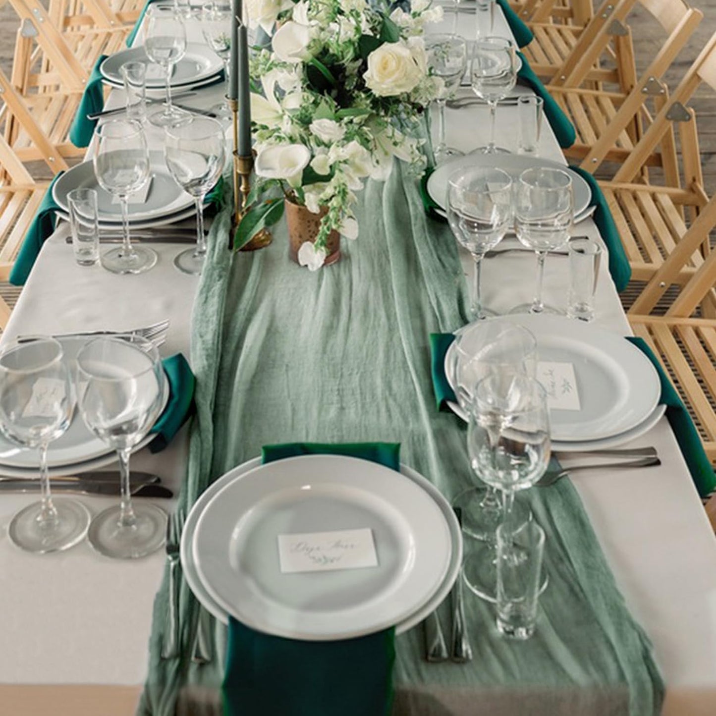 12 Pack Cheesecloth Table Runner, Runner Gauze Boho Wedding Decor Romantic Table Runner for Wedding Birthday Party(35" x 118") (Sage Green)