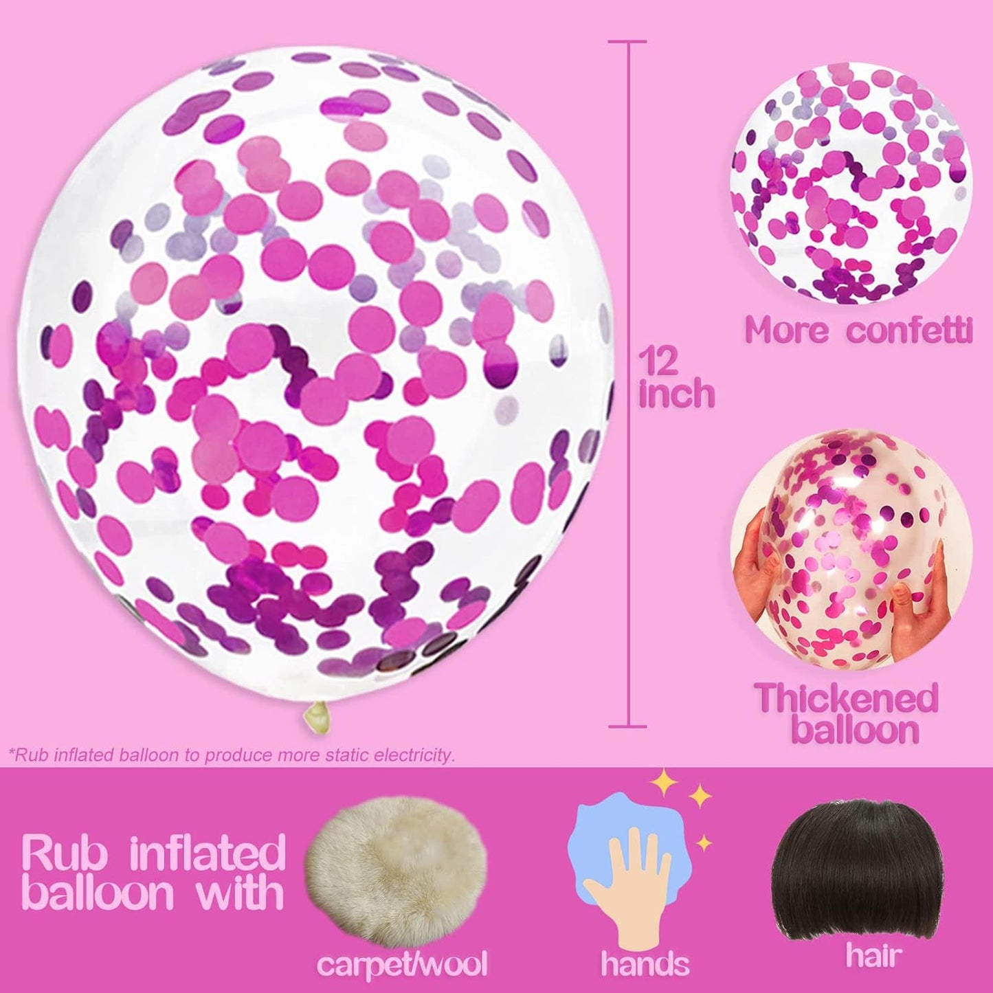 Hot Pink Confetti Balloons, 25 Pcs Thickened 12 Inch Clear Latex Balloon with Confetti Inside for Graduation Engagement Bridal Shower Party Baby Shower Birthday Party Decorations Supplies