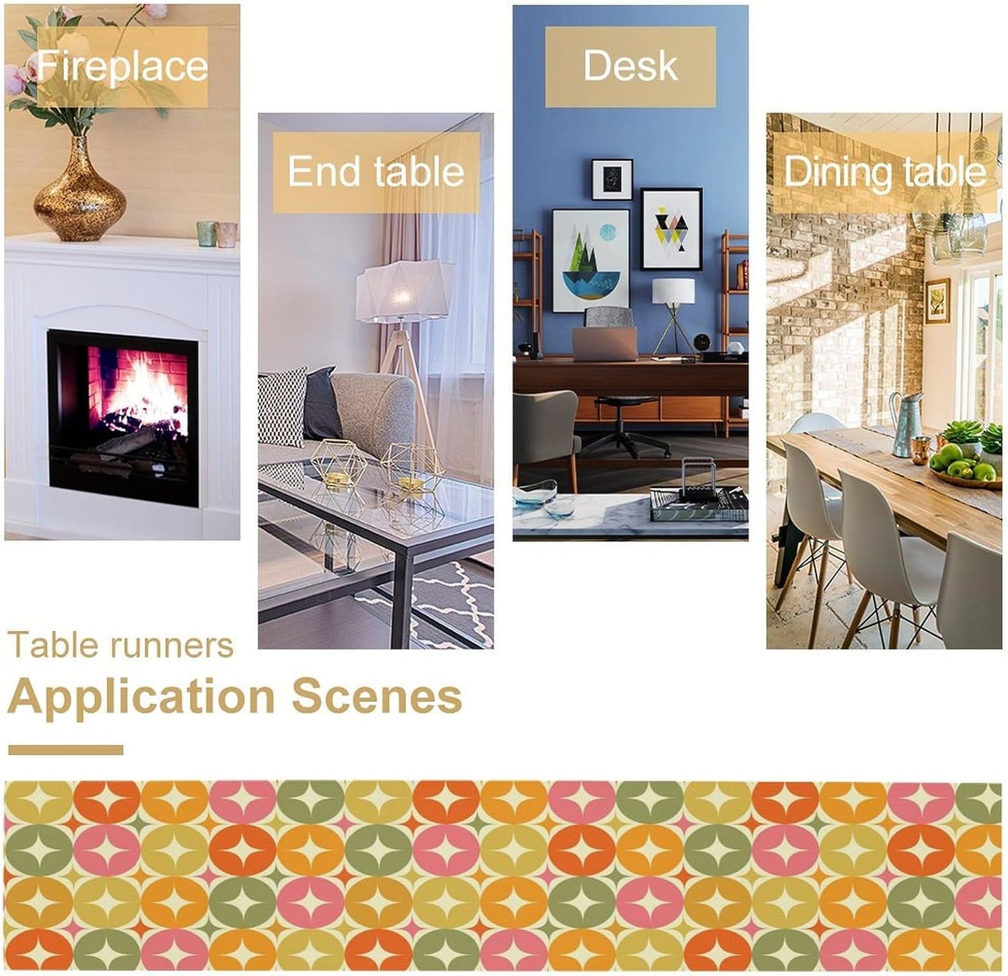 Mid Century Table Runner, Flag Retro Atomic Starburst 1950s Abstract Geometric Space Tabletop Decoration for Home Kitchen Restaurant Table Flag 13x60 Inch