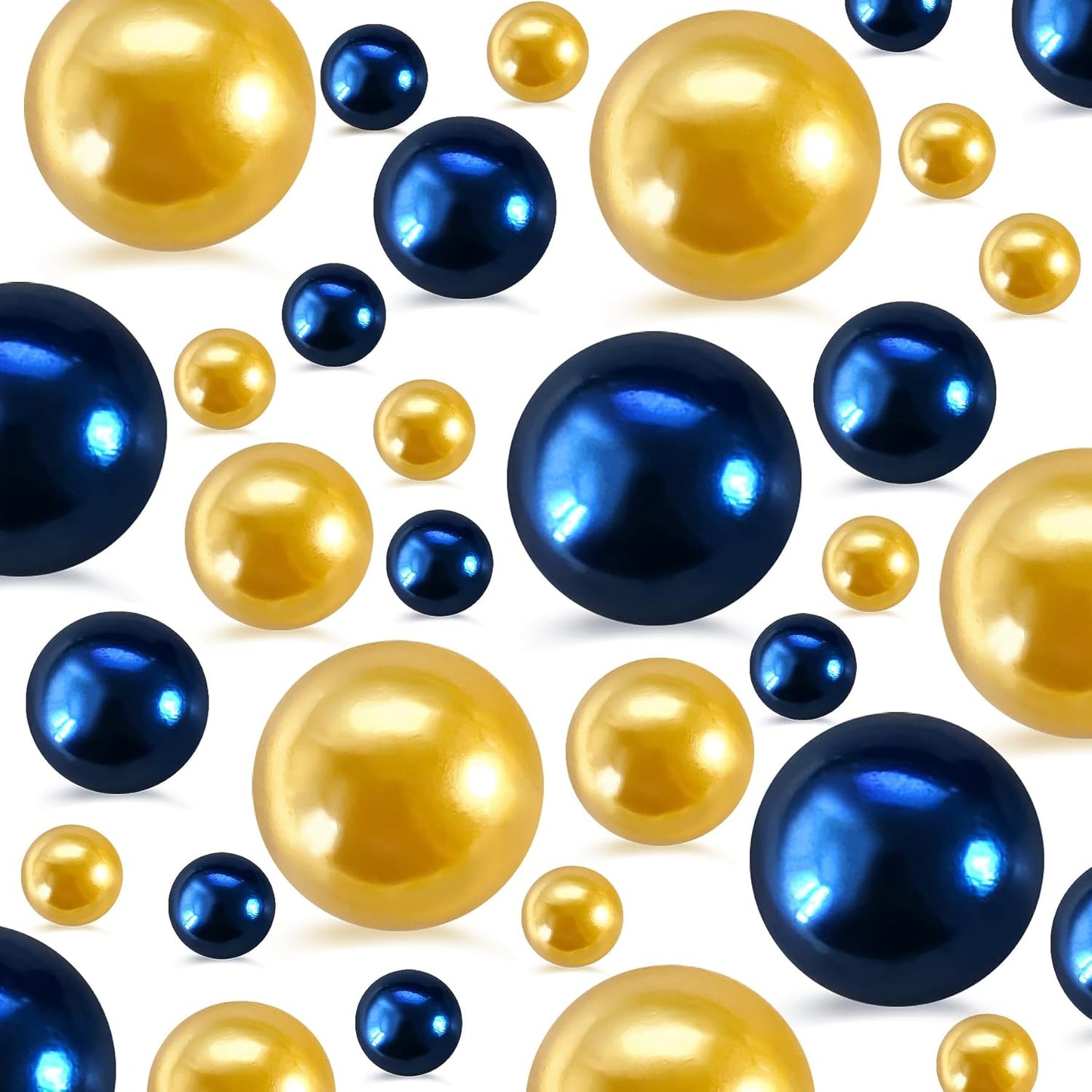 260Pcs Navyblue&Gold Glossy Beads for Centerpiece Decor, Artifical Pearls Vase Filler, No Hole Round Pearl Beads for Wedding Birthday Christmas Party Home Decor(18mm 14mm 6mm)