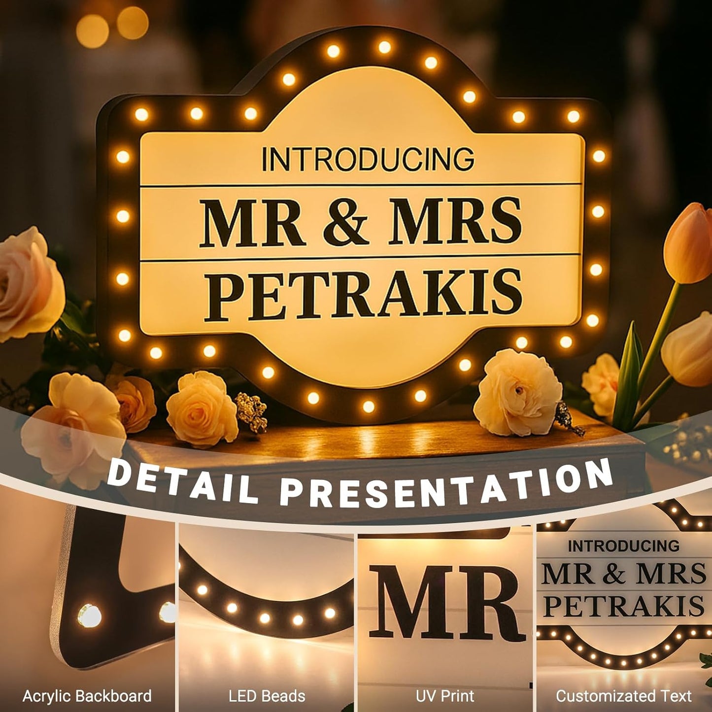 Custom Wedding Bottle Service Sign,IP67 Waterproof LED Marquee Light Up Board with Bulbs,Personalized Party Decoration for Bride Groom,Engagement Anniversary Birthday Celebration Event Decor