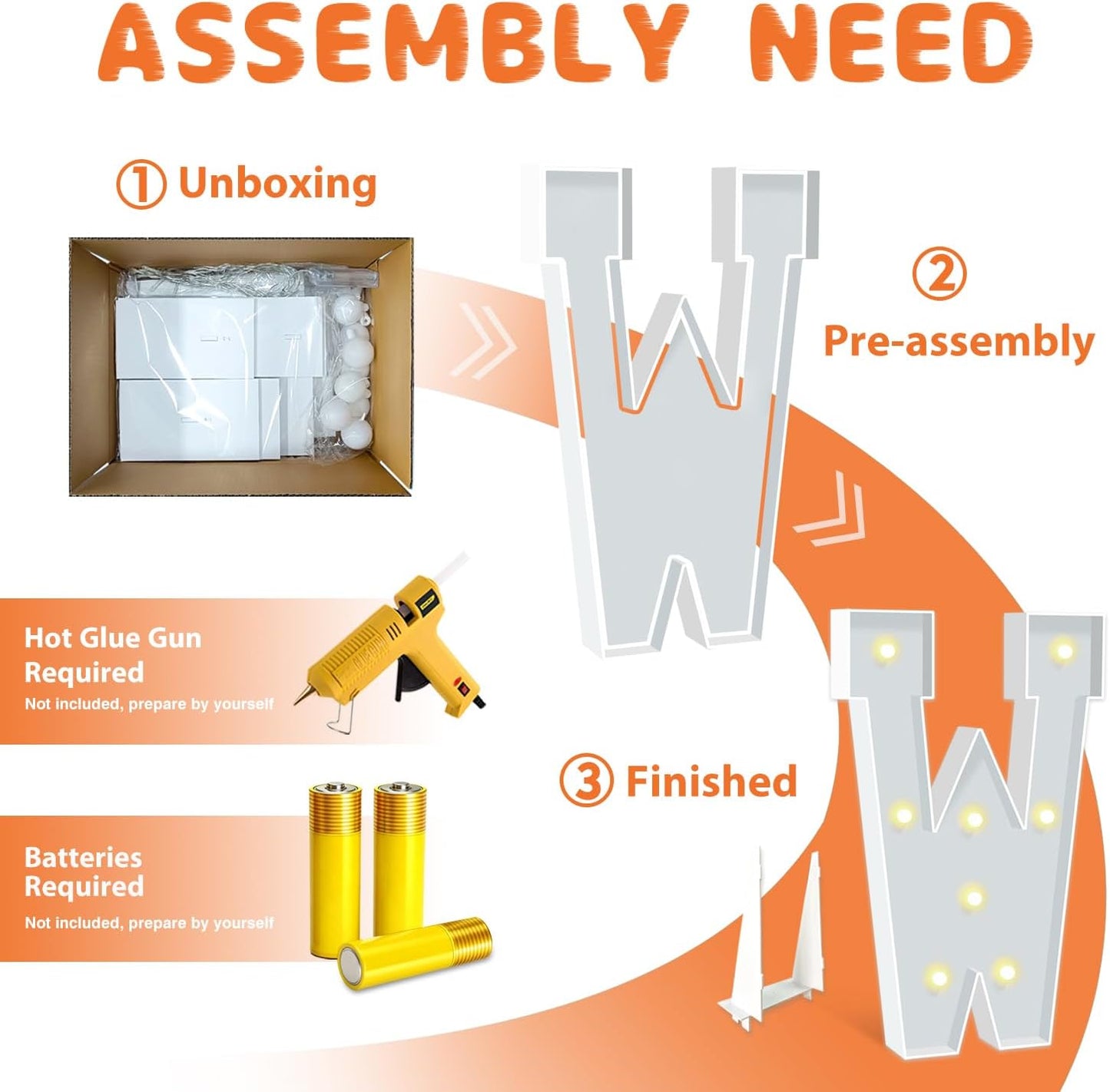 3FT Marquee Letters, Warm Light Marquee Light Up Letters W, Large Light Up Letter for Birthday Anniversary Wedding Engagement Decorations, Big Letter Signs for Party Decor