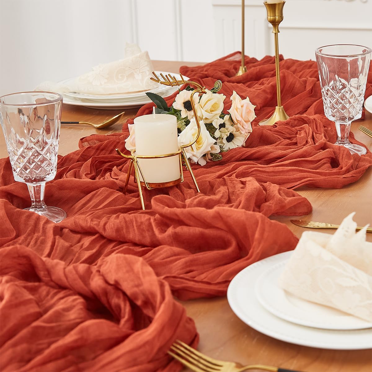 Terracotta 6 Pack Cheesecloth Table Runner 120 Inch 10 FT Boho Rustic Gauze for Wedding Baby Shower Party Farmhouse Summer Home Decor Washable