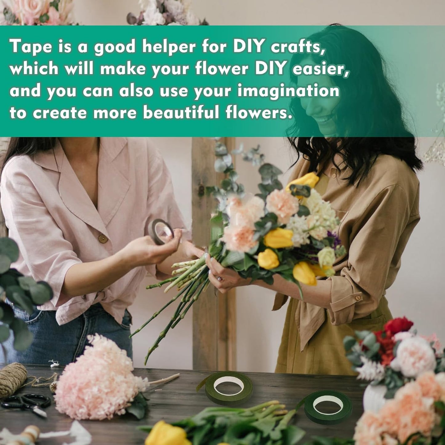 Floral Tape 1/2inch Flower Tape, Flower Tape for Bouquet Stem Wrap Floral Arranging Craft Projects Corsages, Wedding Bouquet
