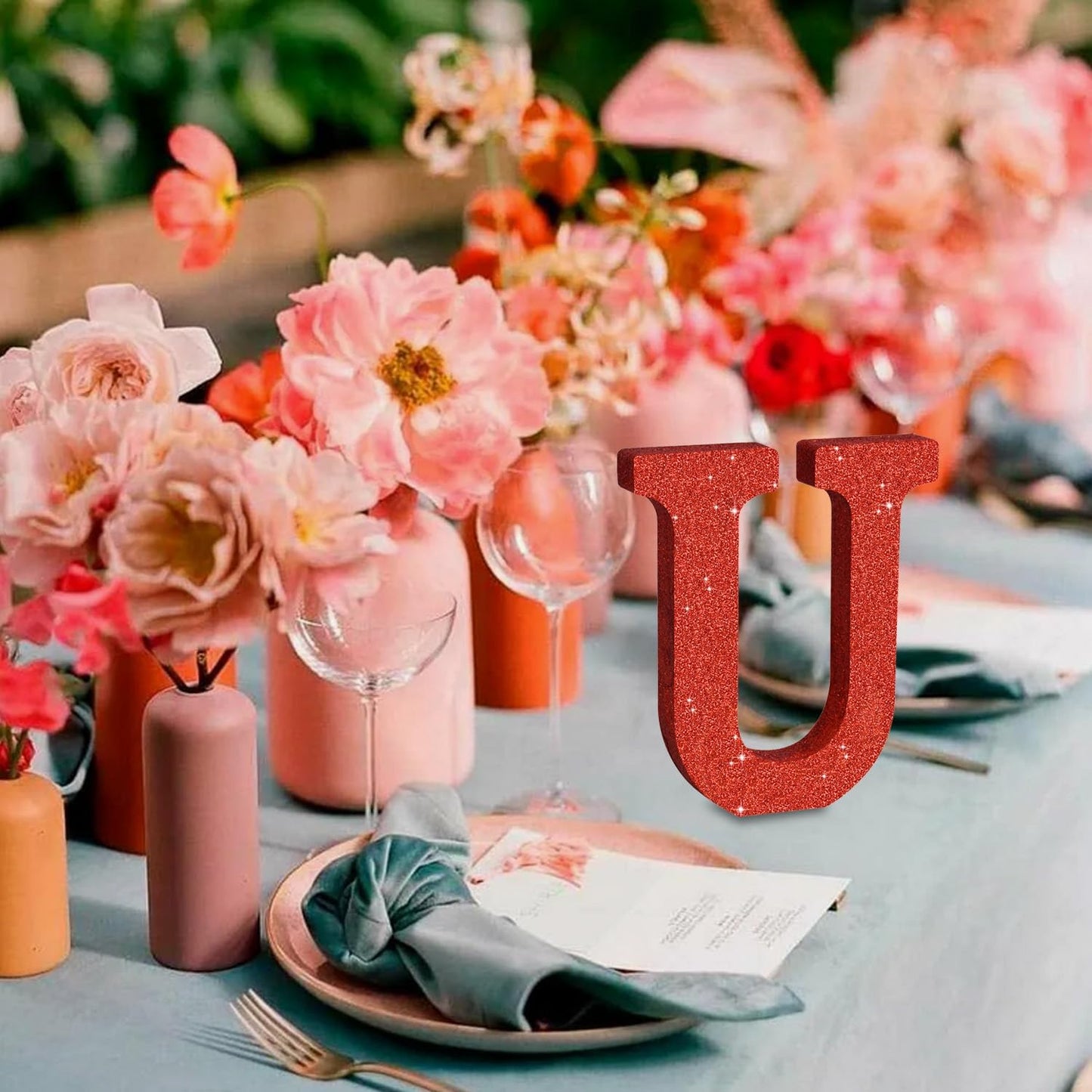 TONIFUL 8 Inch Red Glitter Letter U Table Centerpiece A-Z Red Birthday Party Decorations,Red Alphabet U for Birthday,Chrismas,Graduation,Bridal Shower,Wedding,Anniversary Party Supplies