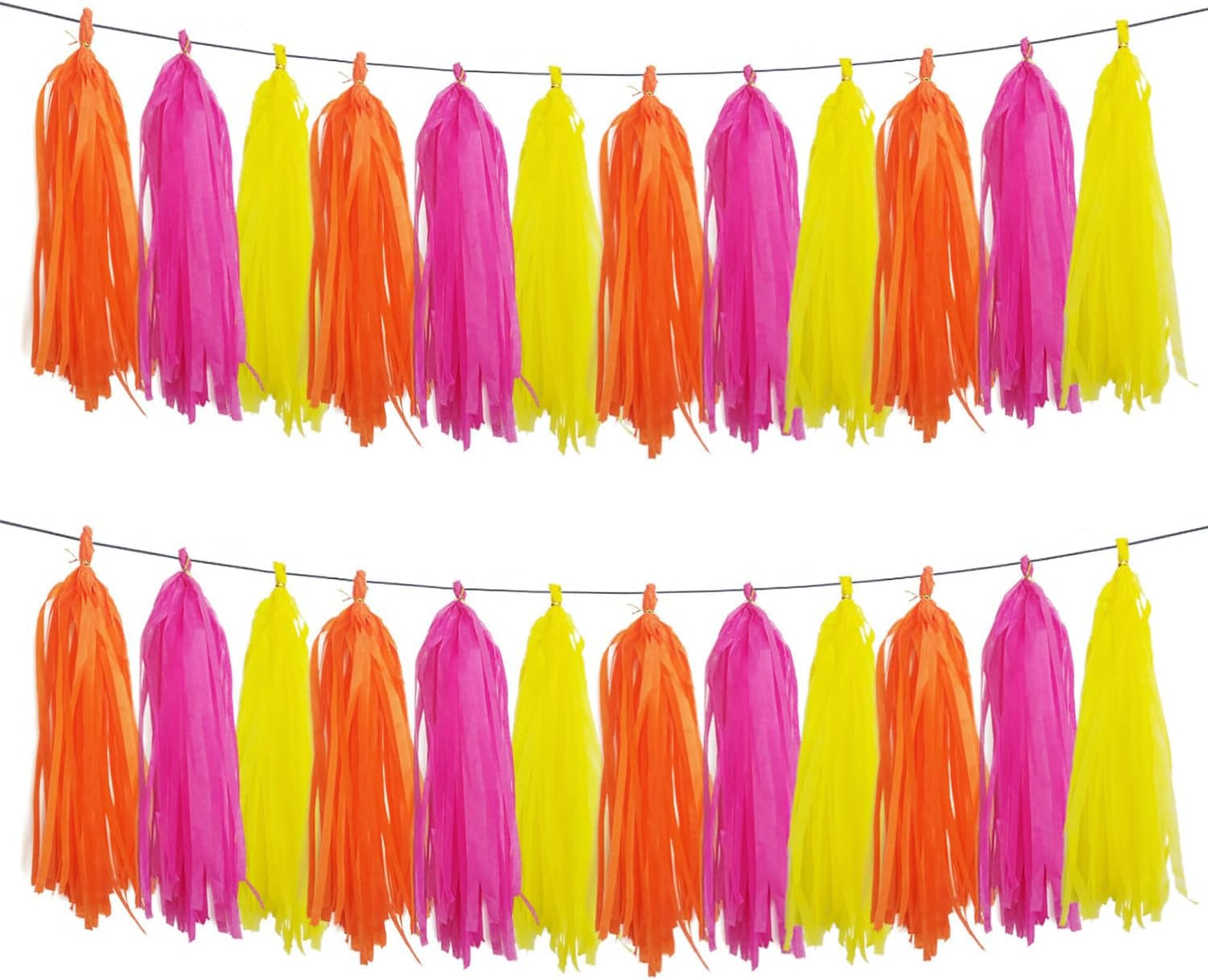 GAKA Orange Yellow and Hot Pink Tissue Paper Tassel,Paper Tassel Garland Banner for Party Decor Supplies,15 PC