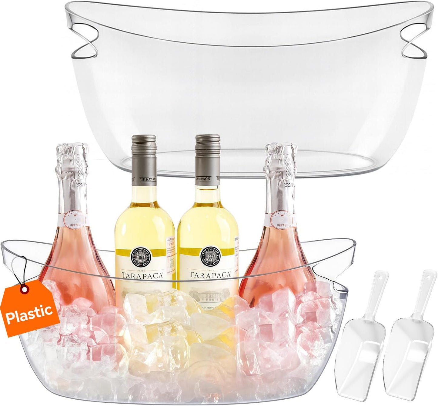 Ice Buckets for parties Wine Bucket, Clear Acrylic 5.5 Liter Plastic Tub for Drinks and Parties, Food Grade, Perfect for Wine, Champagne or Beer Bottles (2Pcs)