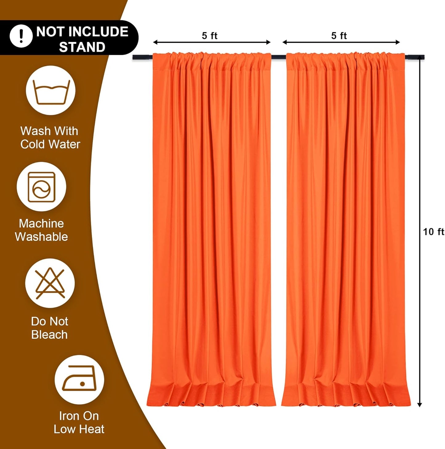 DWCN 10x8 FT Orange Backdrop Curtains for Parties, Photography Backdrop Drapes with Rod Pockets for Wedding Decorations Stage Birthday Family Gatherings, 2 Panels 5ft x 8ft