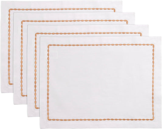 Cotton Linen White Placemats 14 x 19 Inch – Spring, Summer Placemats Set of 4 – Machine Washable Fabric Table Place Mats with Motif Embroidery – Wedding Decoration