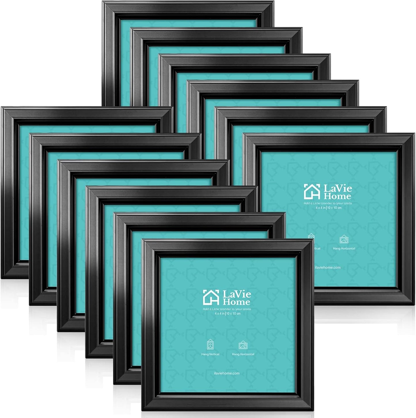 LaVie Home 4x4 Picture Frames (12 Pack, Black) Simple Designed Photo Frame with High Definition Glass for Wall Mount & Table Top Display, Set of 12 Classic Collection
