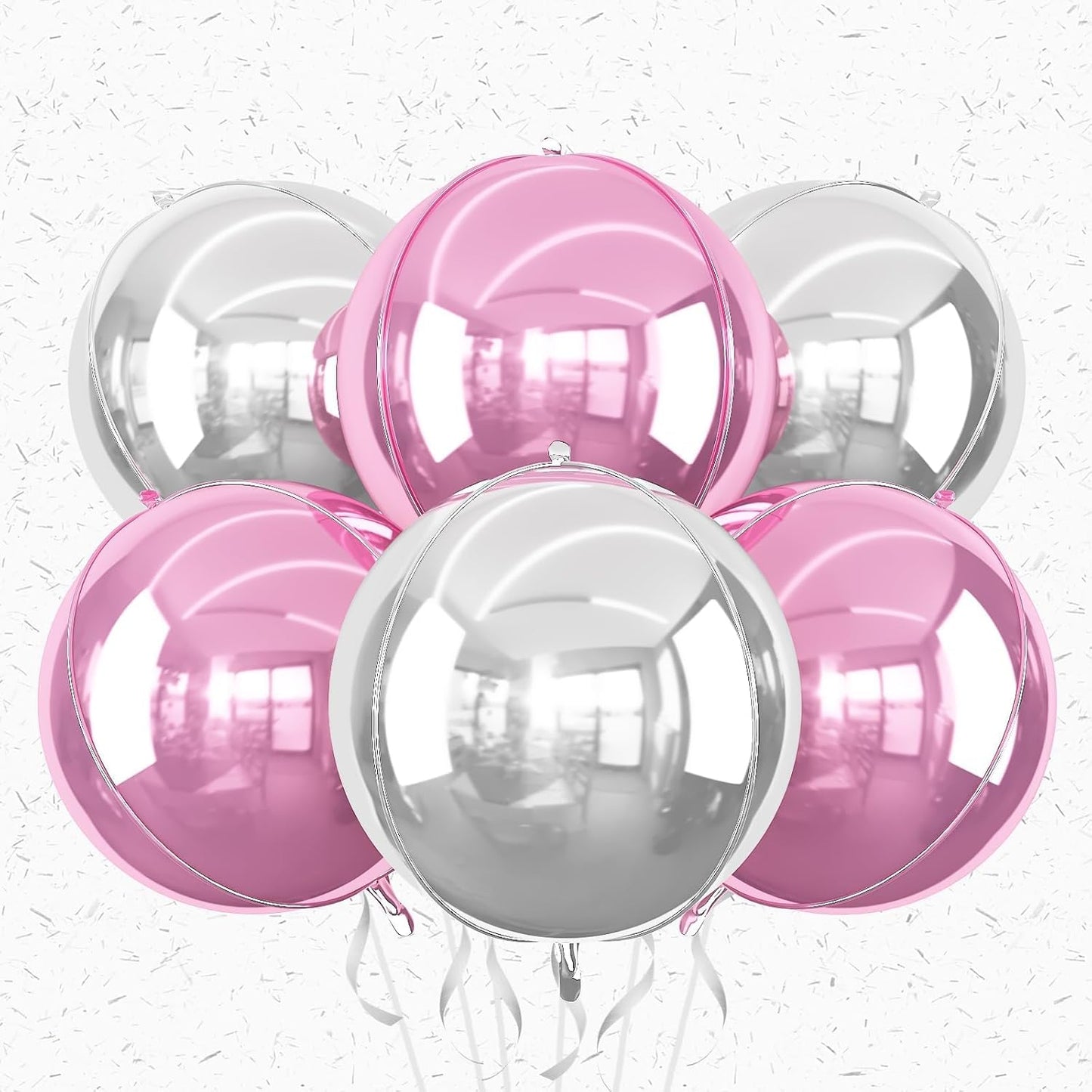 6Pcs Pink Silver Round Foil Balloons,Giant 4D Round Ball Balloon,22 Inch Metallic Pink Silver Balloons for Birthday Wedding Baby Shower Party Decorations