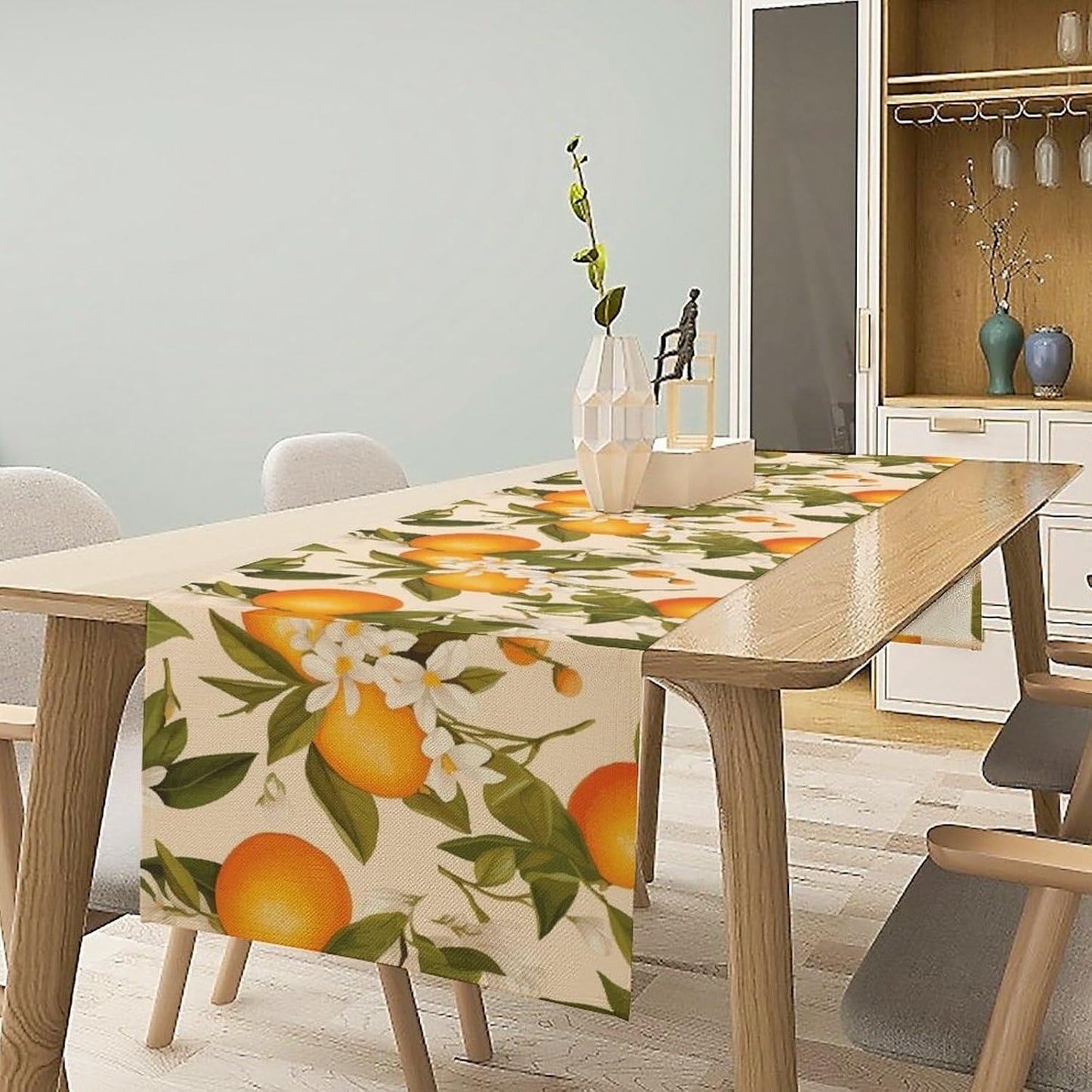 Vintage Orange Table Runner Spring Summer Orange Mandarin Floral Dinner Runner for Farmhouse Party Holiday Home Kitchen Dining Table Decor 13x108