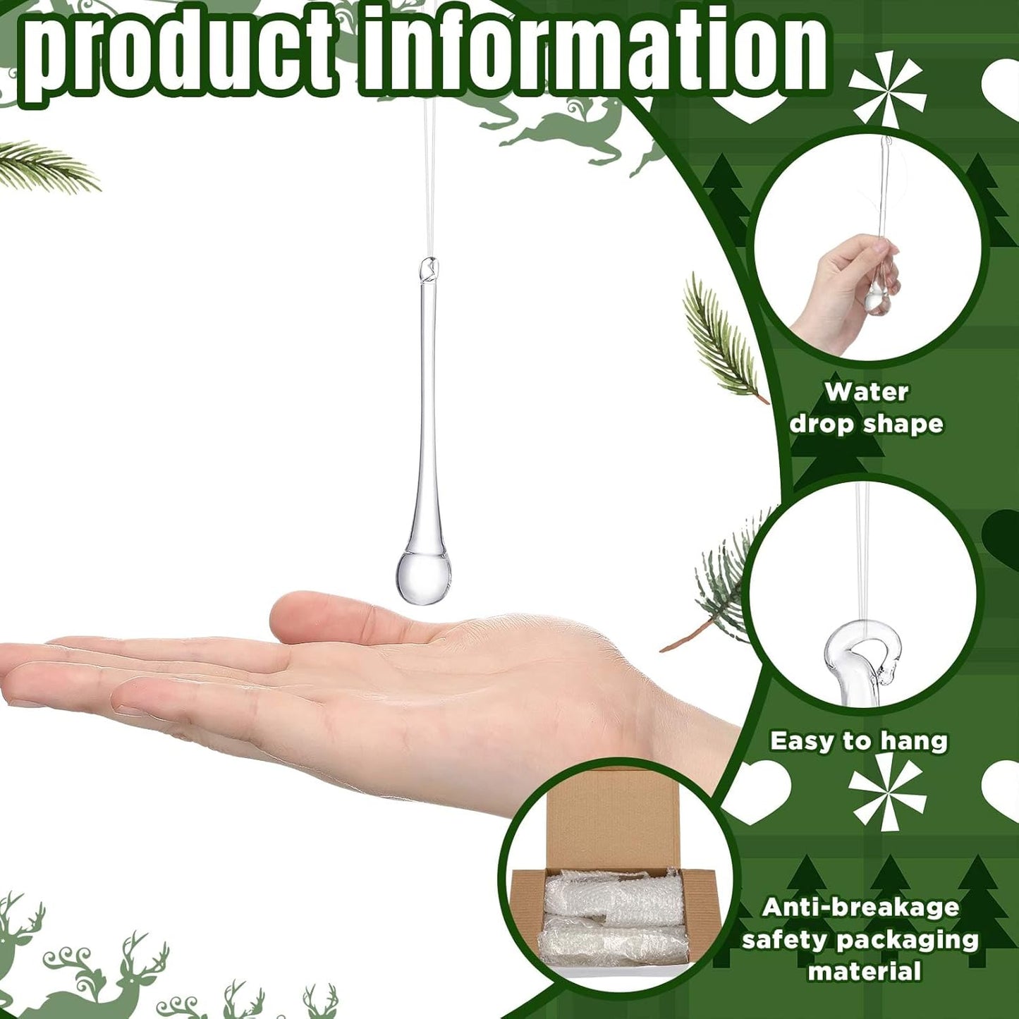 22 Pcs Clear Glass Teardrop Christmas Ornaments Crystal Raindrop Hanging Ornaments Crystal Chandelier Drop Pendant Icicles Decorations for Christmas Tree Winter Party Supplies (4 Large Size)