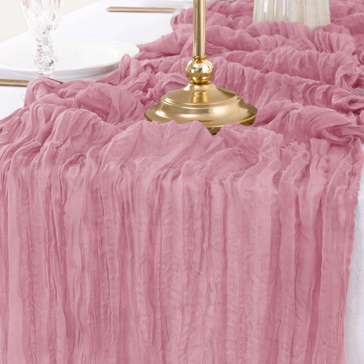 MLMW 2 Pack Mauve Cheesecloth Table Runner Boho Gauze Rustic Cheese Cloth Table Runner 160 inch Sheer 13.3ft for Wedding Party Baby Shower Bridal Shower Holiday Decorations
