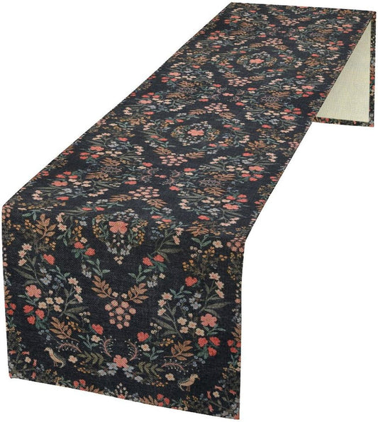 Morris Flower Table Runner, Vintage Blue Floral Rustic Country Style Floral Print Pattern for Home Kitchen Table Decor Dining Coffee Room Garden Party Decor 13x108in