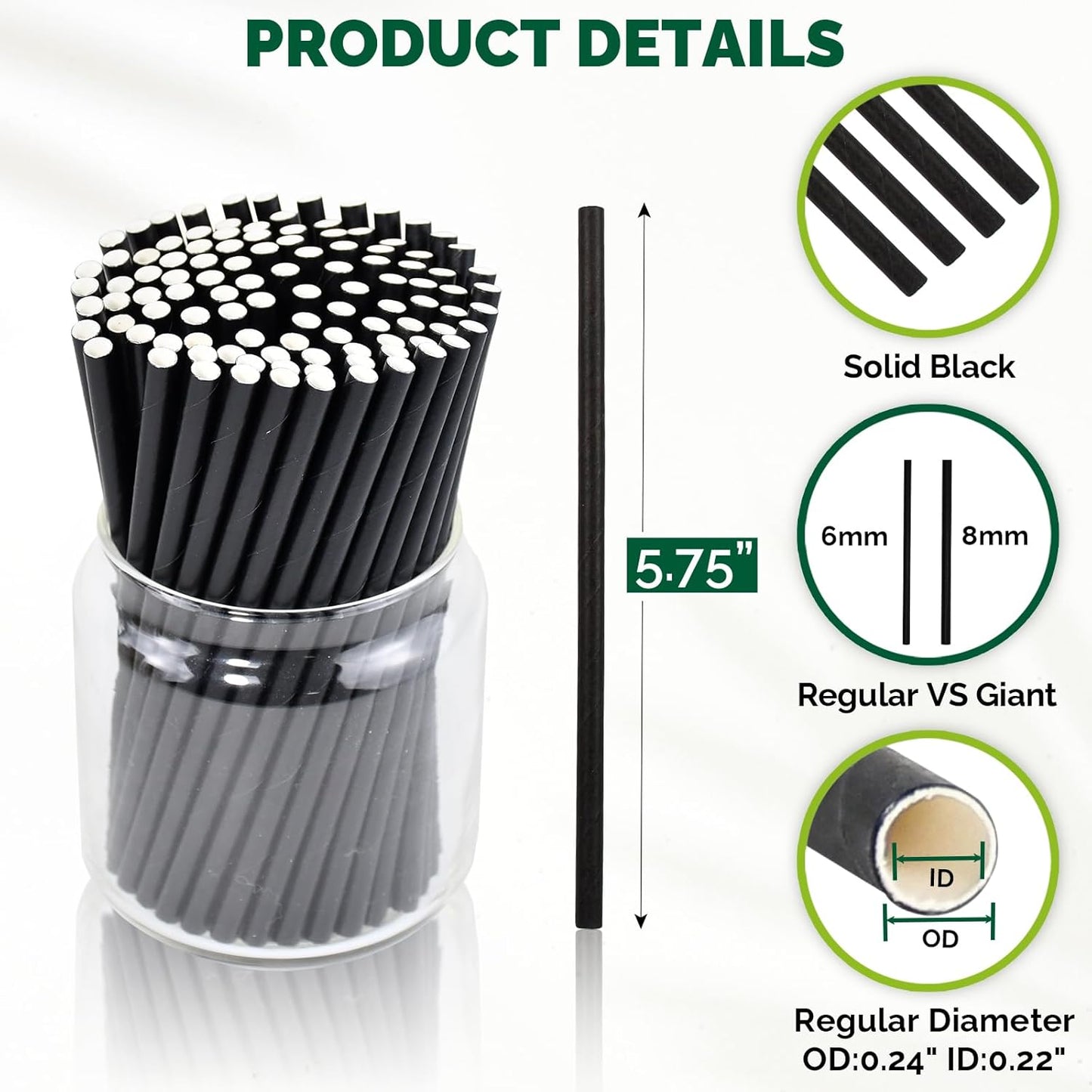 [500 Bulk] 5.75 inch Black Short Paper Straws, Stir Straws for Cocktail, Coffee, Mixed Drinks - Home, Bar and Restaurant Straws - 100% Biodegradable