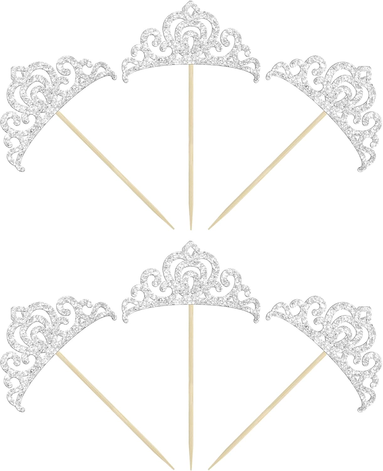 Gyufise 24Pcs Silver Princess Crown Cupcake Toppers Glitter Princess Cake Pick Decorations for Wedding Girl Birthday Baby Shower Party Decorations