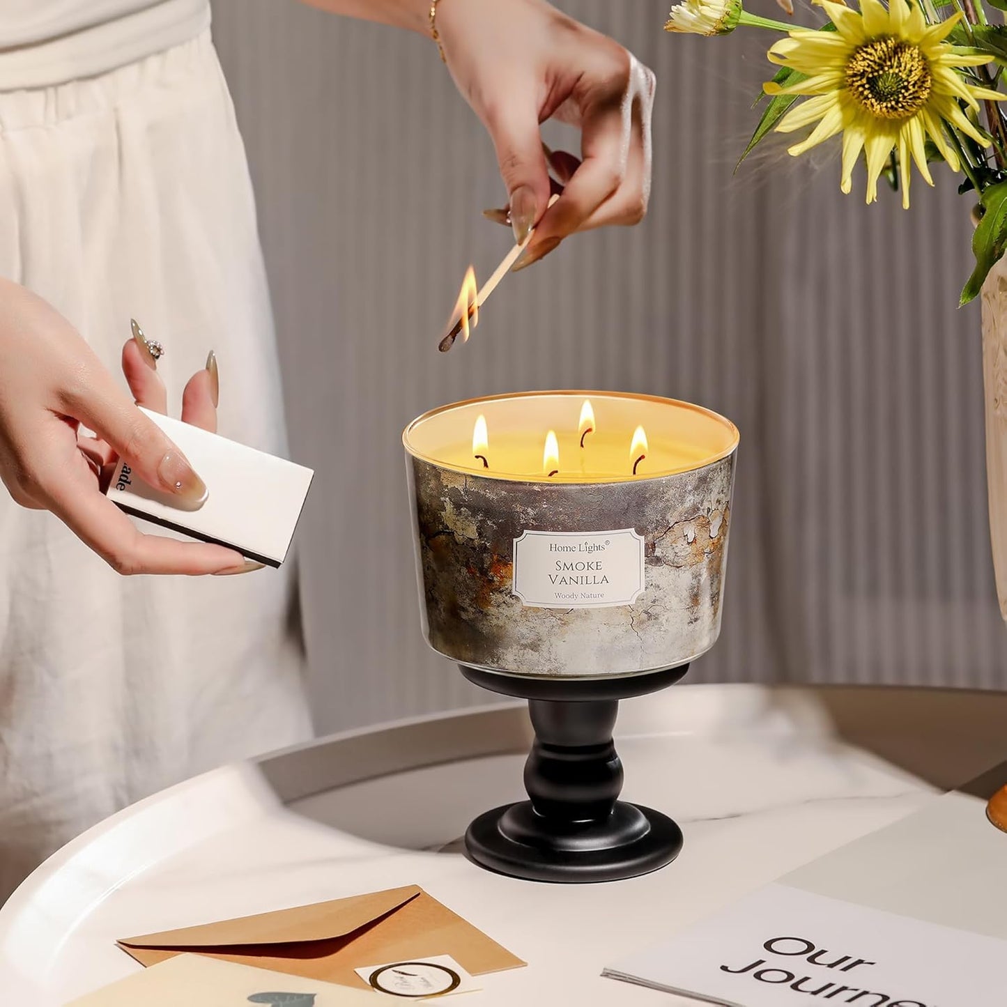 HomeLights Large jar Candle | 4-Wick Long-Lasting Scented Candles, 18oz Natural Soy Wax Candle for Home Scented, Industrial Chic Gifts for Women & Men, Smoke Vanilla