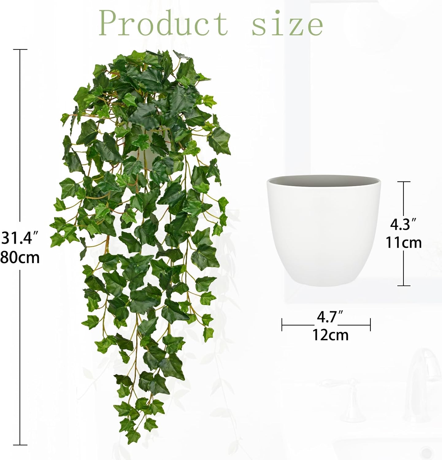 Hollyone Artificial Hanging Plants Potted 31.4" Fake Ivy Vine Faux Ivy Leaves Hanging Greenery Plant in White Pot for Home Indoor Wall House Room Patio Shelf Office Decor