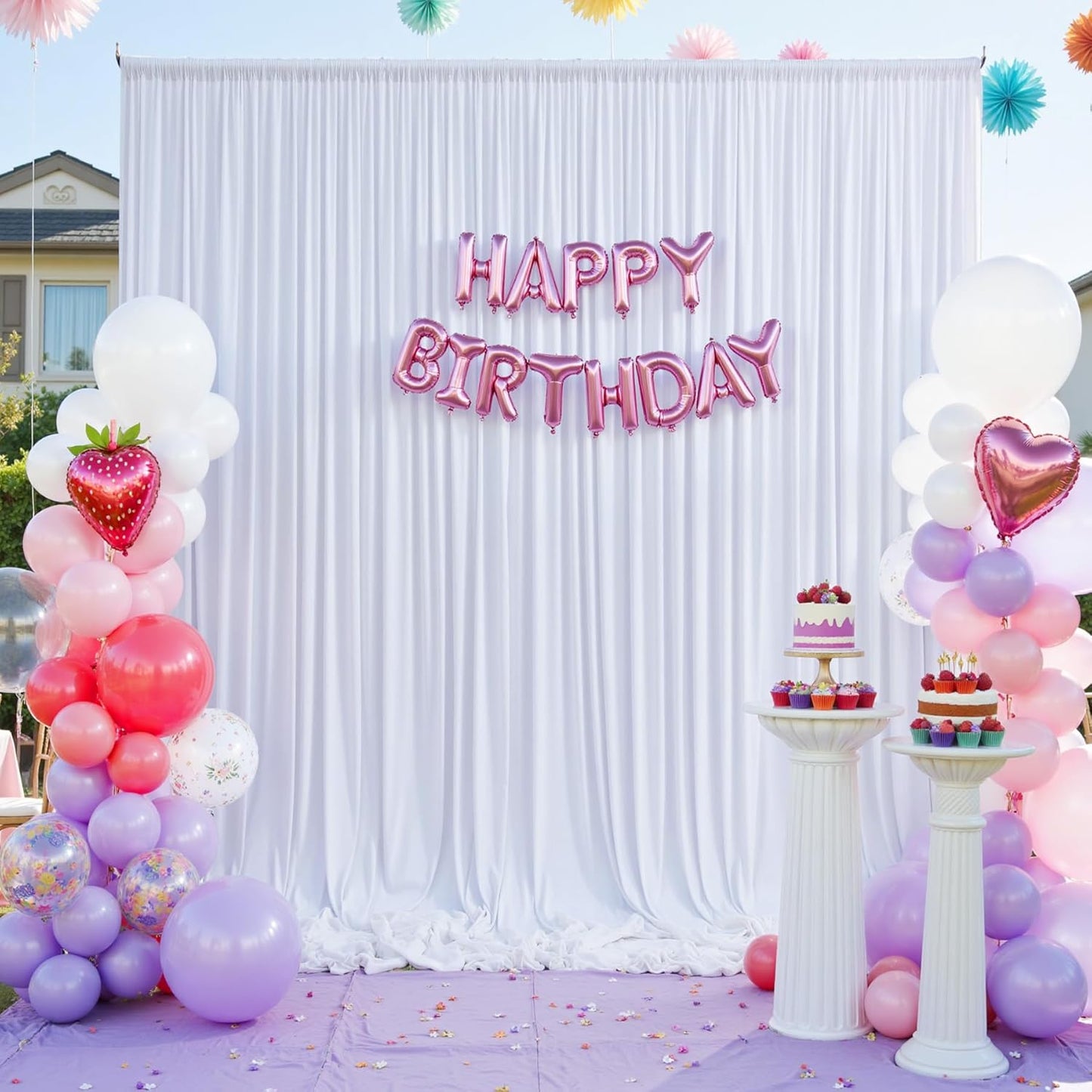 40×12ft White Wrinkle Free Backdrop Curtain, Soft Silky Easy to Drape Wedding Drapes for Backdrop, 8 Panels 12 ft Long Backdrop Curtains for Parties Birthday Baby Shower Photo Photography Background