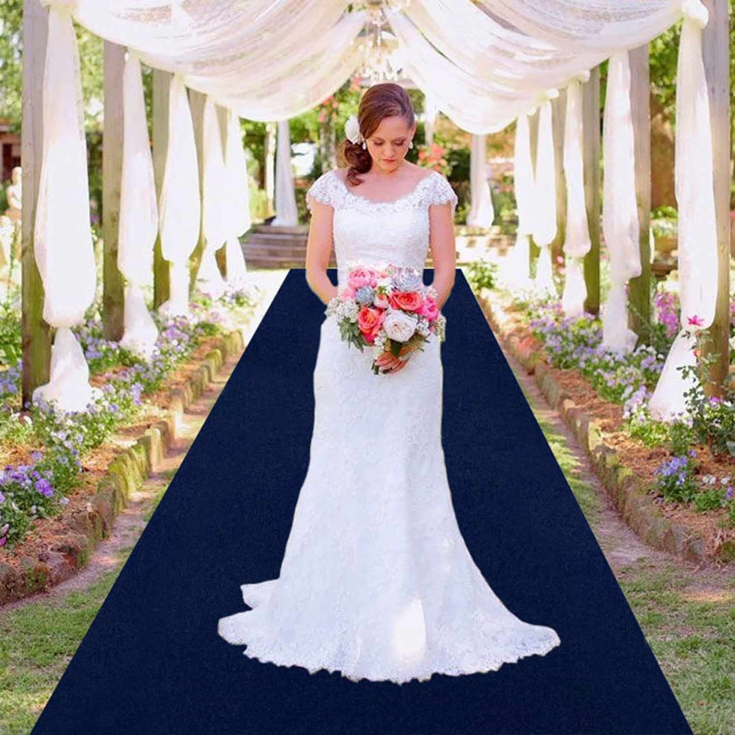 MODFUNS Navy Blue Aisle Runner Wedding Runner Aisle Outdoor 4x20ft Velvet Fabric Carpet Runners Wedding Carpet Runway Rug with Carpet Tape Aisle Floor Runners for Ceremony Banquet Party Decoration