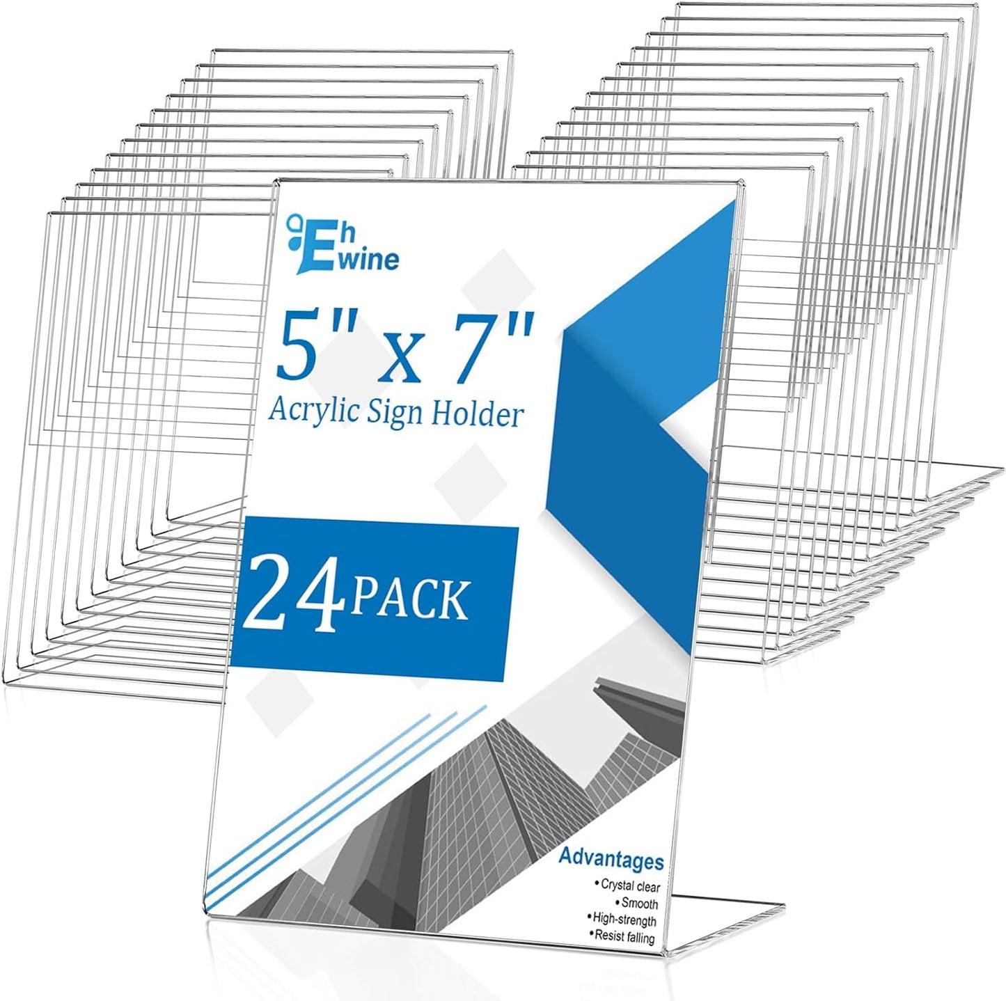 EHWINE 24 Pack 5 x 7 Acrylic Sign Holder, Clear Plastic Signs Display Stand, Vertical Slanted Back Paper Holder Stand up Table Top Sign Holders Flyer Stand Frames Suitable for Office Business Store