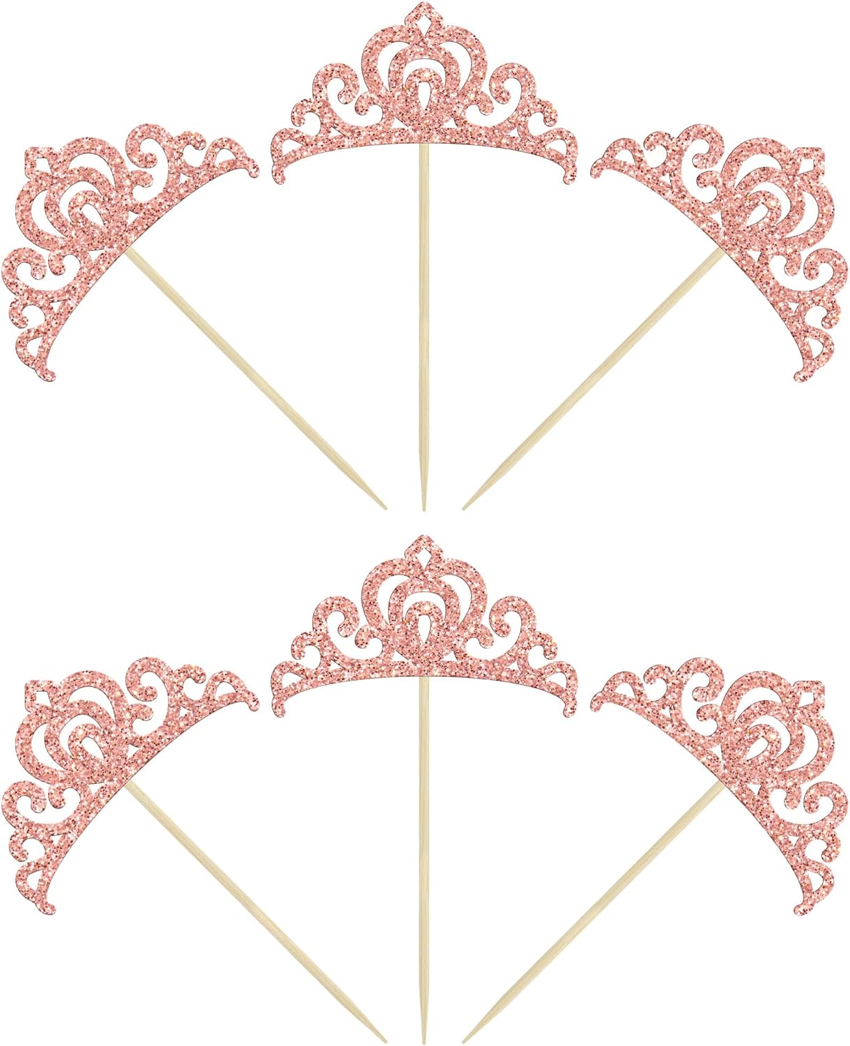 Gyufise 24Pcs Rose Gold Princess Crown Cupcake Toppers Glitter Princess Cake Pick Decorations for Wedding Girl Birthday Baby Shower Party Decorations