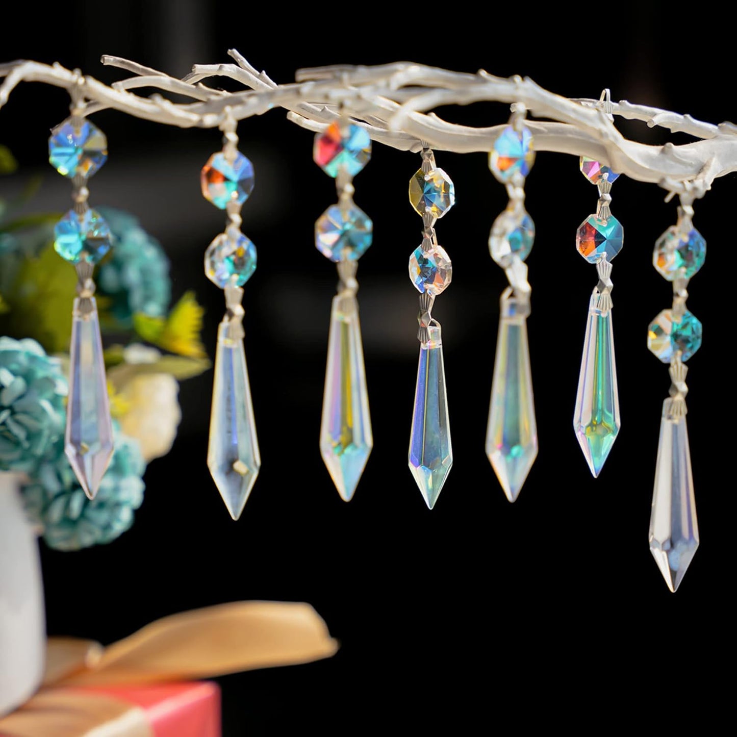 20pcs 55mm Chandelier Icicle Crystal Prism Suncatcher,Chandelier Crystals Replacement,Crystals for Chandeliers with Hooks for Windows Wedding Lamp Decoration(AB Colors)