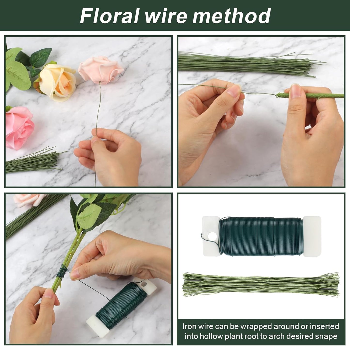 DSUWAZU Floral Tape and Wire Arrangement Tools Kit, Green Tape, Boutonniere Pin for Bouquet Stem Wrap, Florist and Wreath Making Supplies