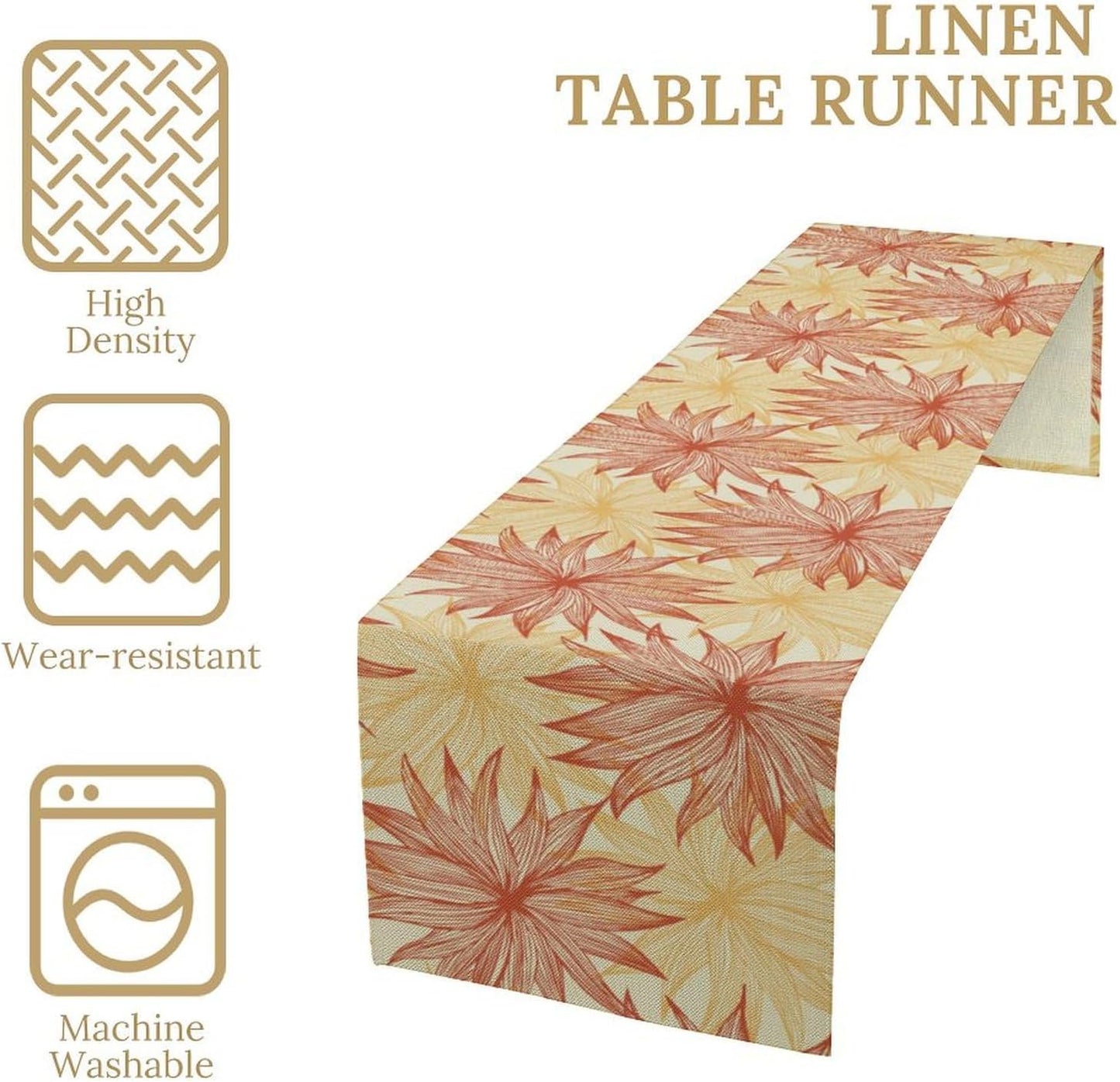 Autumn Chrysanthemum Table Runner, Vintage Modern Geometric Floral Boho Table Runner for Kitchen Dining Bedroom Living Room Table Decor for Indoor Outdoor Home Party, 13x60 Inch