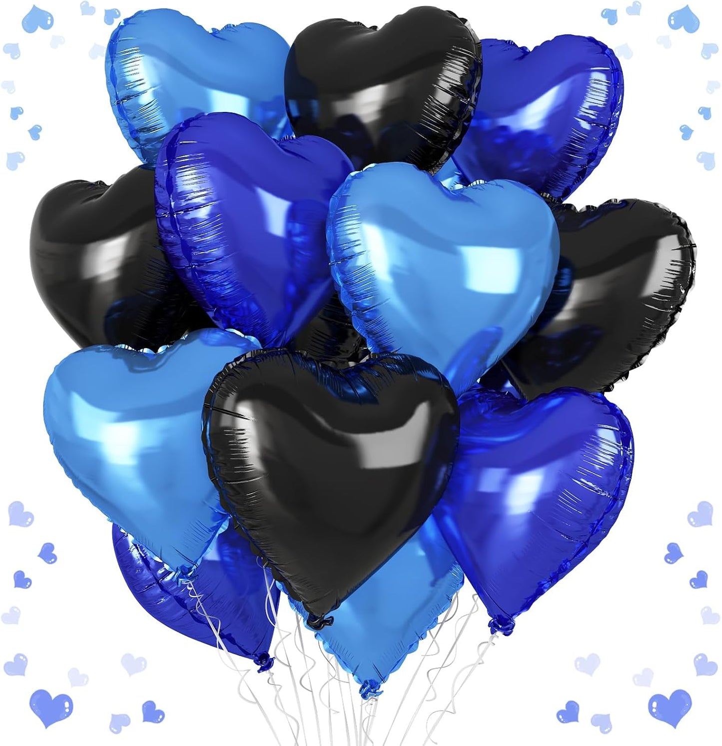 Blue Black Heart Balloons, 18 Inch Black and Dark Blue Heart Shape Balloon, 12PCS Blue Helium Foil Love Heart Balloon for Boys Birthday Propose Marriage Engagement Wedding Party Decoration