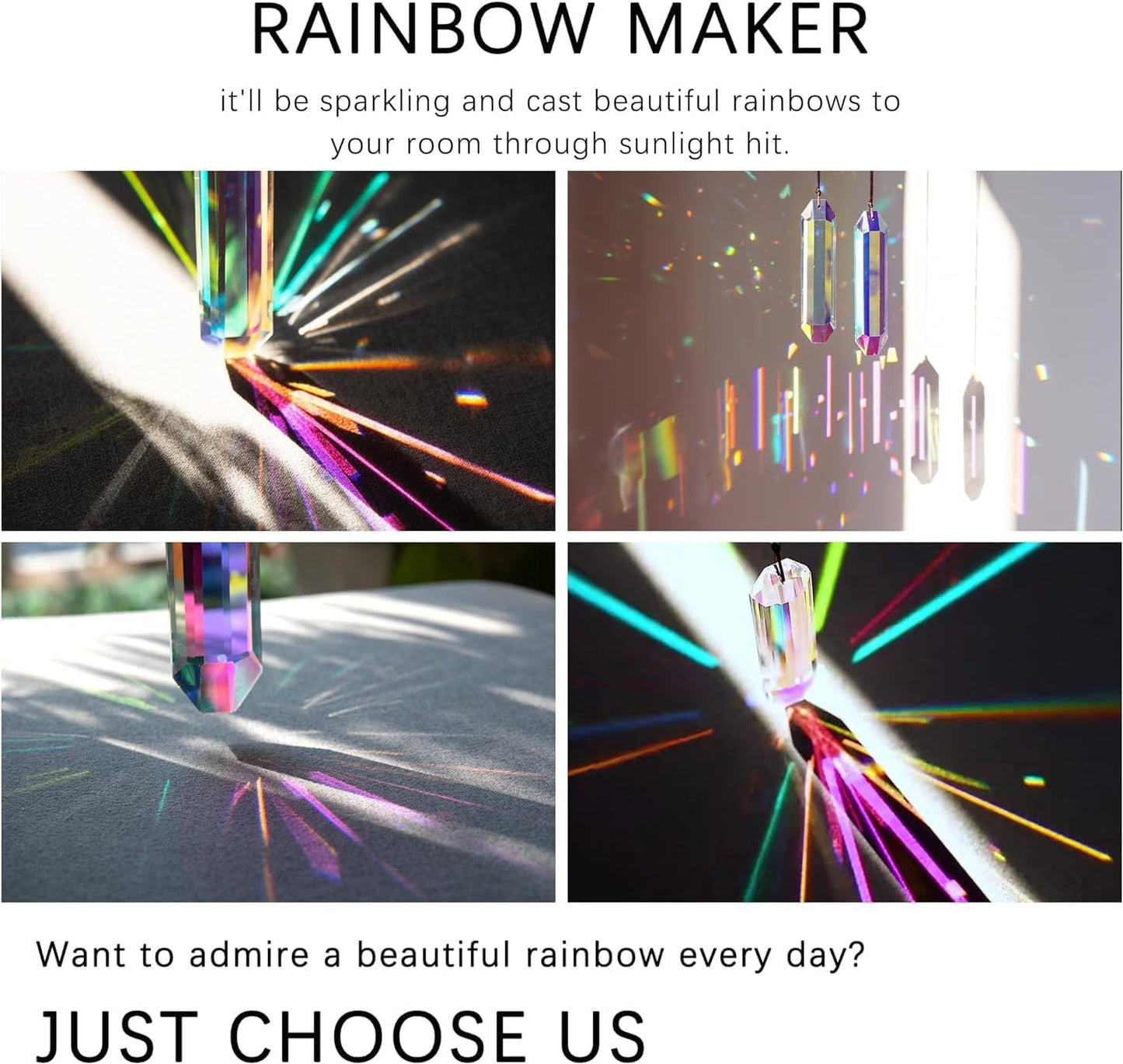 HDCRYSTALGIFTS 3 Pack 5" Large Crystal Sun Catcher Prisms for Windows, AB Colored Suncatcher Crystals Window Indoor Hanging Rainbow Maker Prisms for Home Garden Decor